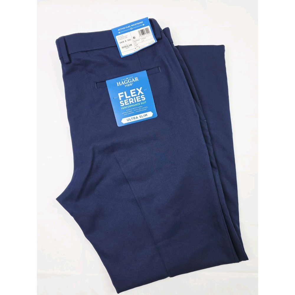 Haggar H26 Men's Flex Series Ultra Slim Pants Midnight Blue 4 way Stretch 36X30